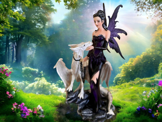 Mystical Fairy and Dragon Statue | Elegant Gothic Fantasy Figurine Resin | Enchanting Sorceress and Mythical Beast Sculpture | Magic Decor-Osiris Craftworks