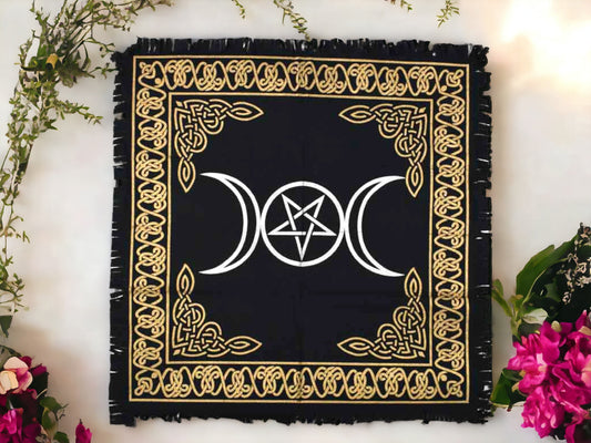 Triple Moon Goddess Tarot Cloth, Pagan Wiccan Altar Cover, Sacred Space Tablecloth, Ritual Magic Wall Hanging, Cotton Crafted Decor-Osiris Craftworks