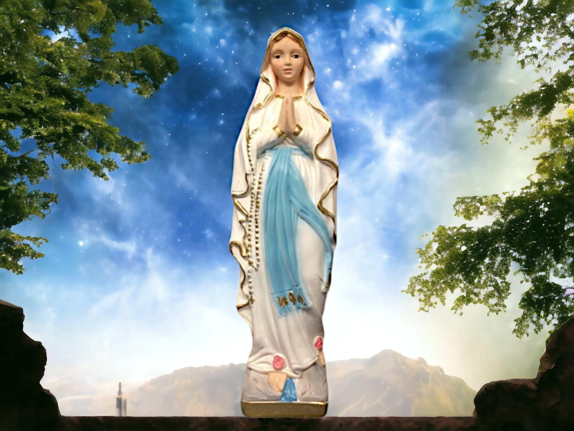 Serene Our Lady of Lourdes Statue, Elegantly Crafted Virgin Mary Resin Figure, Inspirational Christian Home Decor-Osiris Craftworks