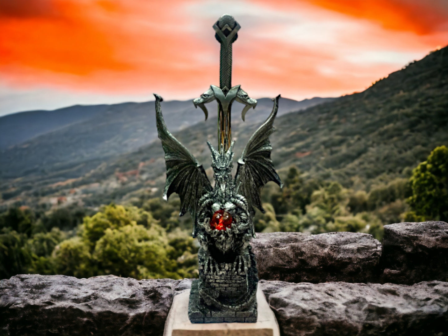 Majestic Dragon Letter Opener, 27cm Resin and Metal Mythical Desk Accessory, Gothic Office Decor, Fantasy Sword Paper Cutter-Osiris Craftworks