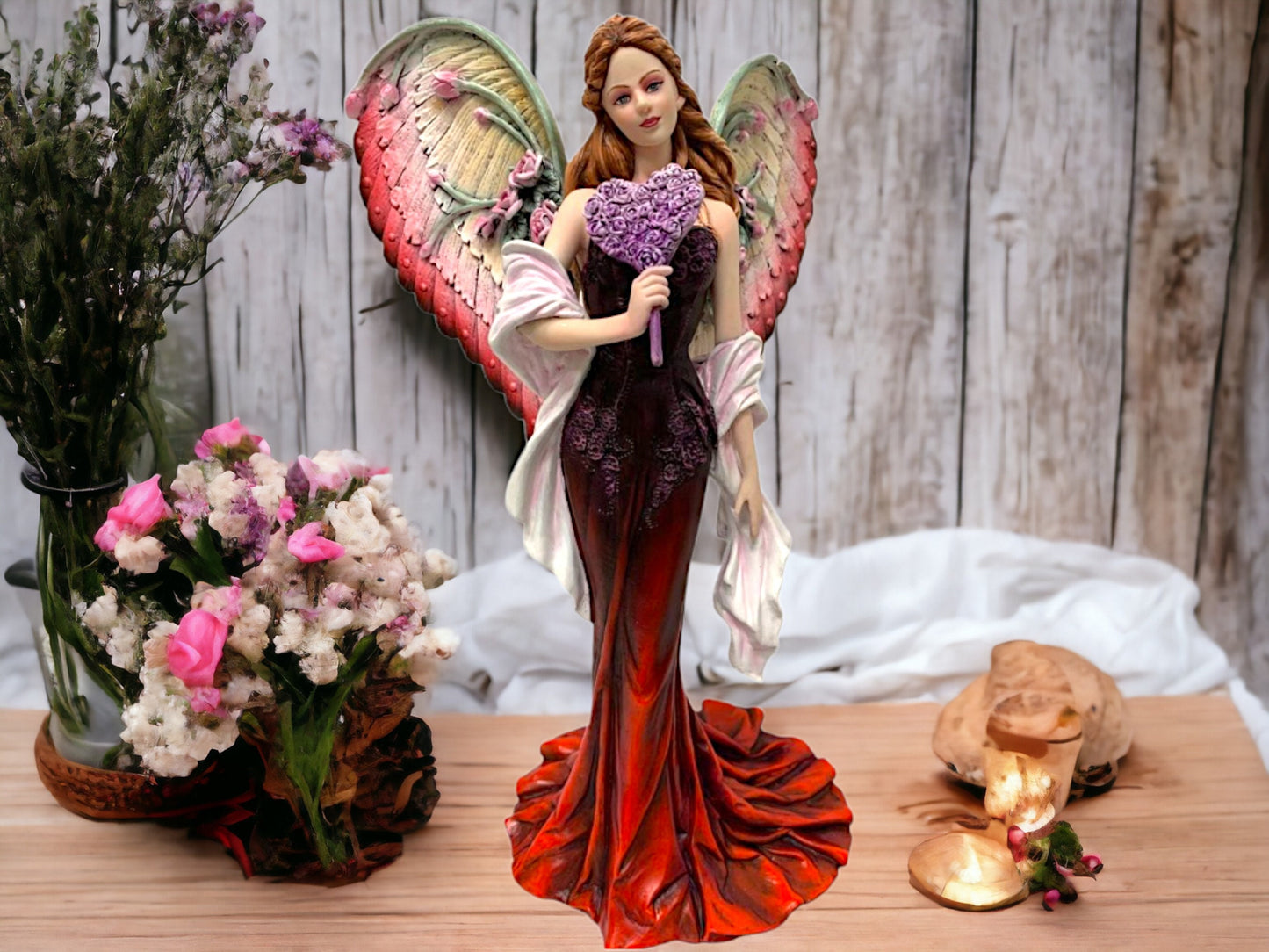 Cherished Embrace Angel Statue with Heart, Elegant Love Guardian Figurine, Exquisite Home Decor, Handcrafted Romance and Affection Symbol-Osiris Craftworks