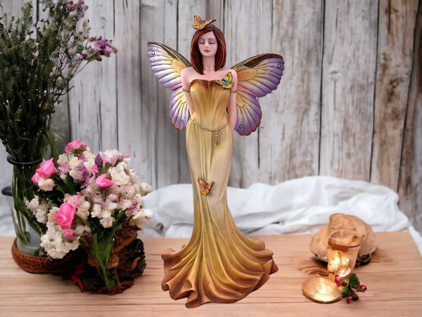 Enchanted Whispers Fairy Figurine - Resin Woodland Sprite with Butterfly Wings, 36cm, Charming Fantasy Decor-Osiris Craftworks