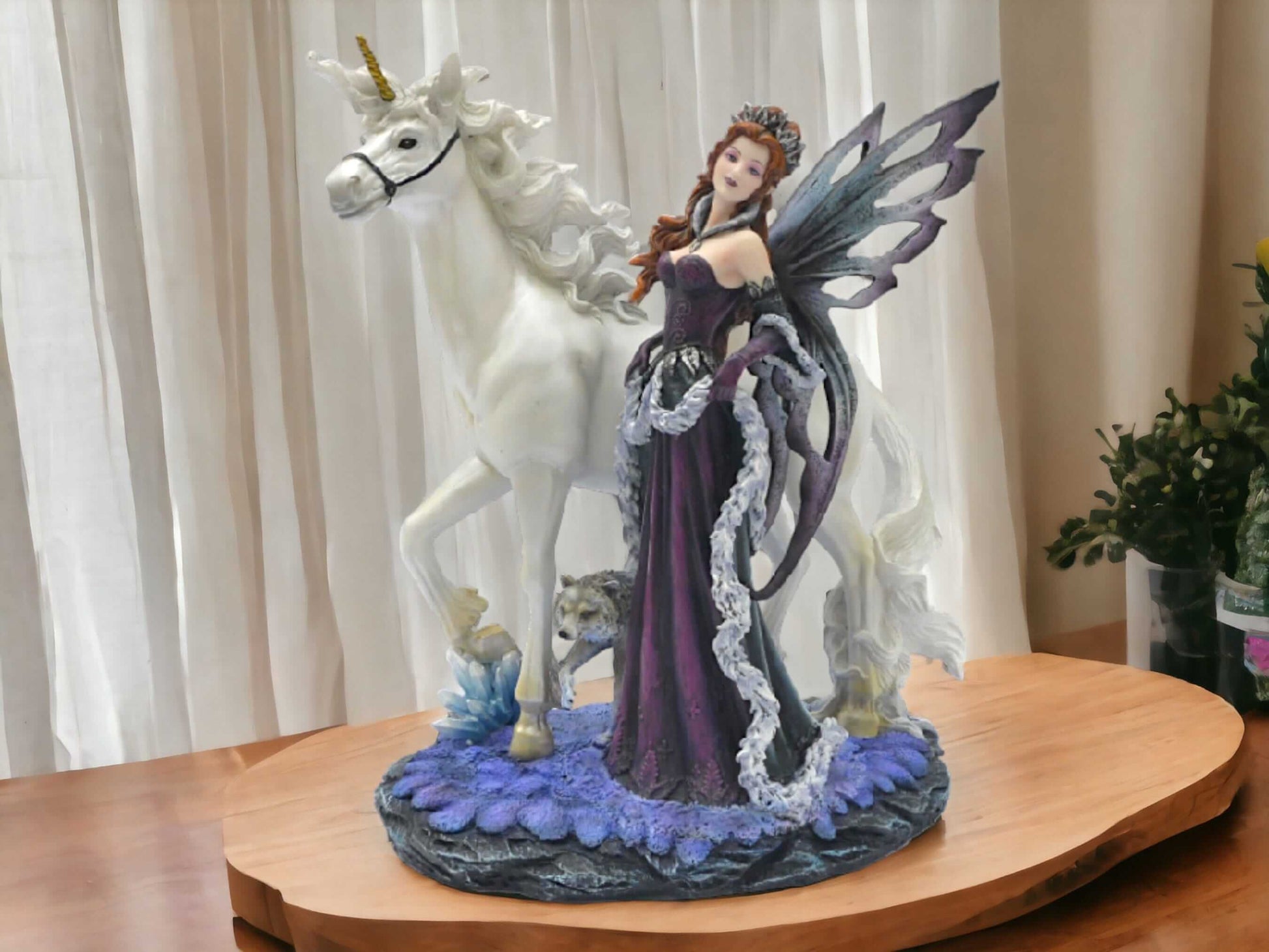 Enchanted Realm Elegance Statue - Resplendent Fairy and Unicorn Duo, Graceful Fantasy Resin Sculpture, Home Accent Piece-Osiris Craftworks