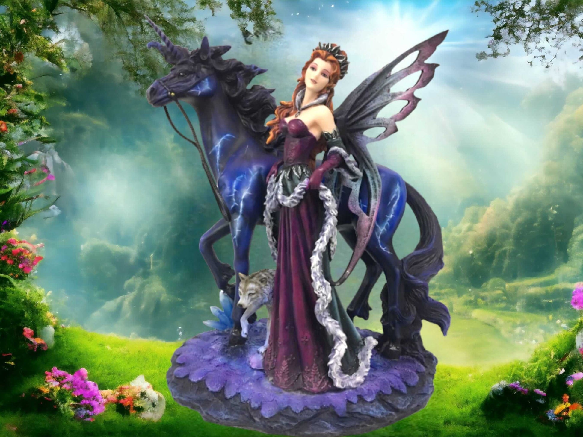 Ethereal Fairy & Unicorn Statue - Fantasy Figurine, Majestic Mythical Creature Sculpture, Enchanted Forest Decor, Collectible Art Piece-Osiris Craftworks