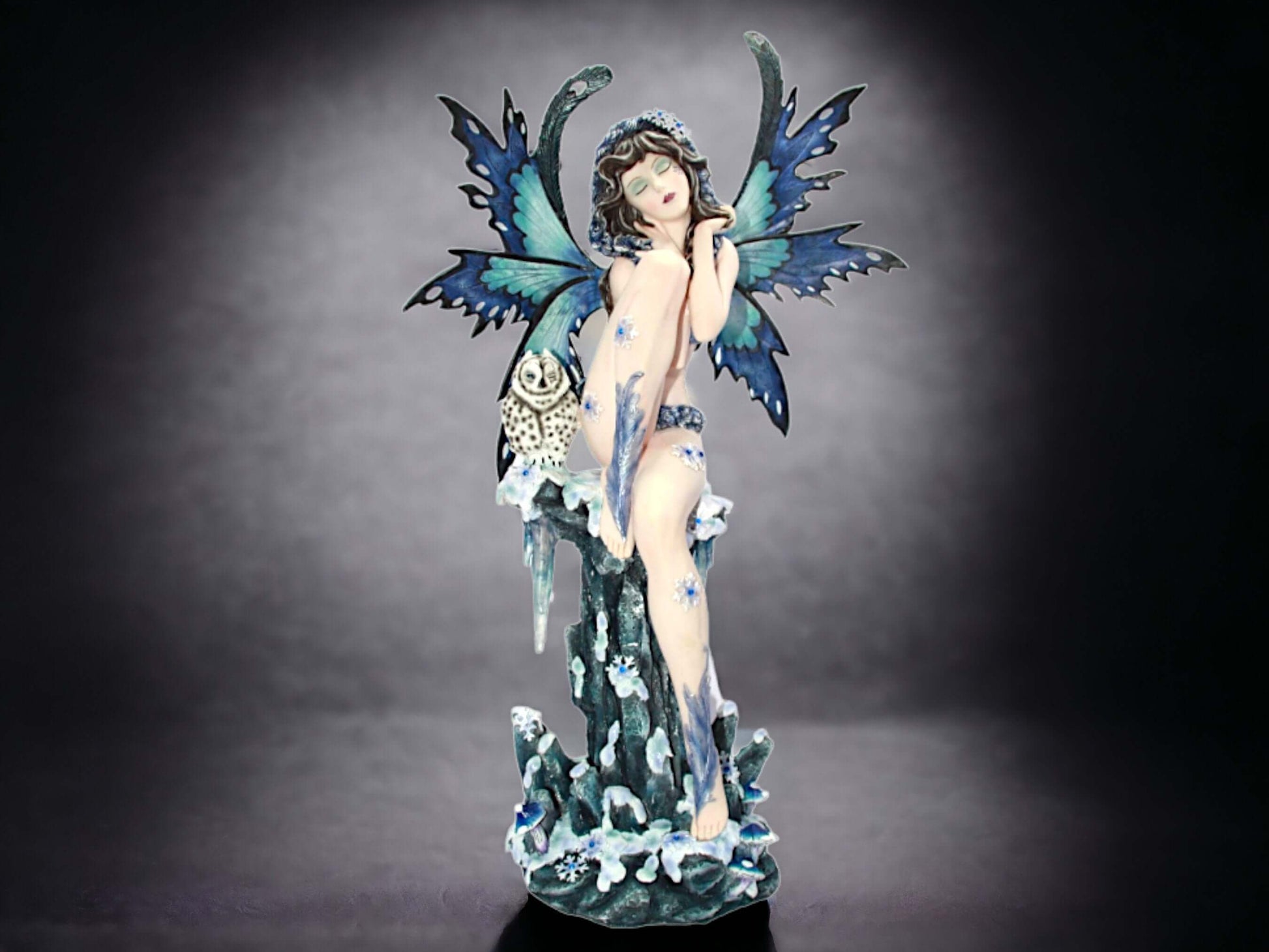 Mystical Winter Fairy and Owl Companion Statue, Ethereal Ice Goddess with Celestial Guardian Enchanting Figurine, Magical Forest Decor-Osiris Craftworks