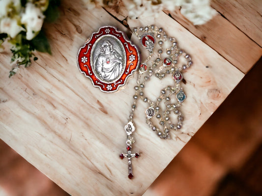 Handcrafted Sacred Heart of Jesus Rosary Beads with Matching Rosary Box - 4 mm Metal Bead Prayer Rosary - Unique Spiritual Catholic Gift-Osiris Craftworks