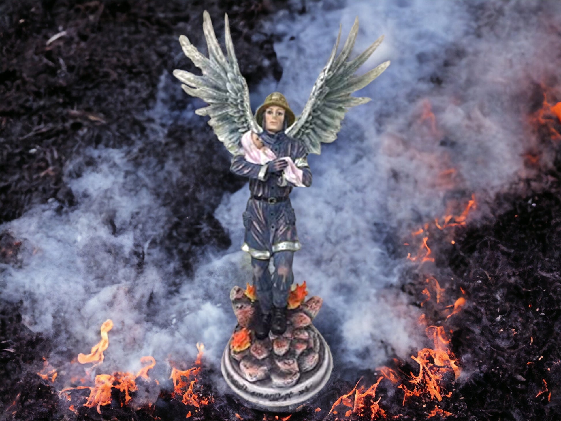 Firefighter Guardian Angel Statue - Resin Fireman Figurine with Wings - Heroic Firefighter Memorial Ornament - Protective Angel Sculpture-Osiris Craftworks