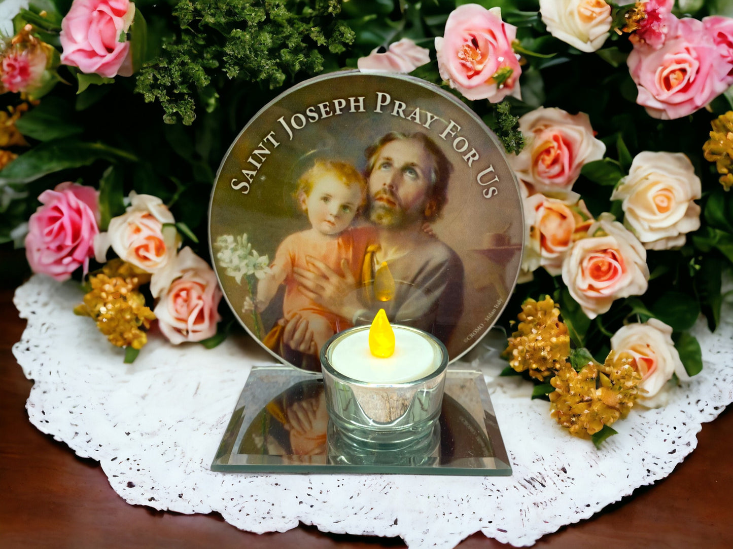 Sacred Saint Joseph and Child Jesus Glass Votive Candle Holder - Devotional Christian Altar Piece for Prayer and Reflection-Osiris Craftworks