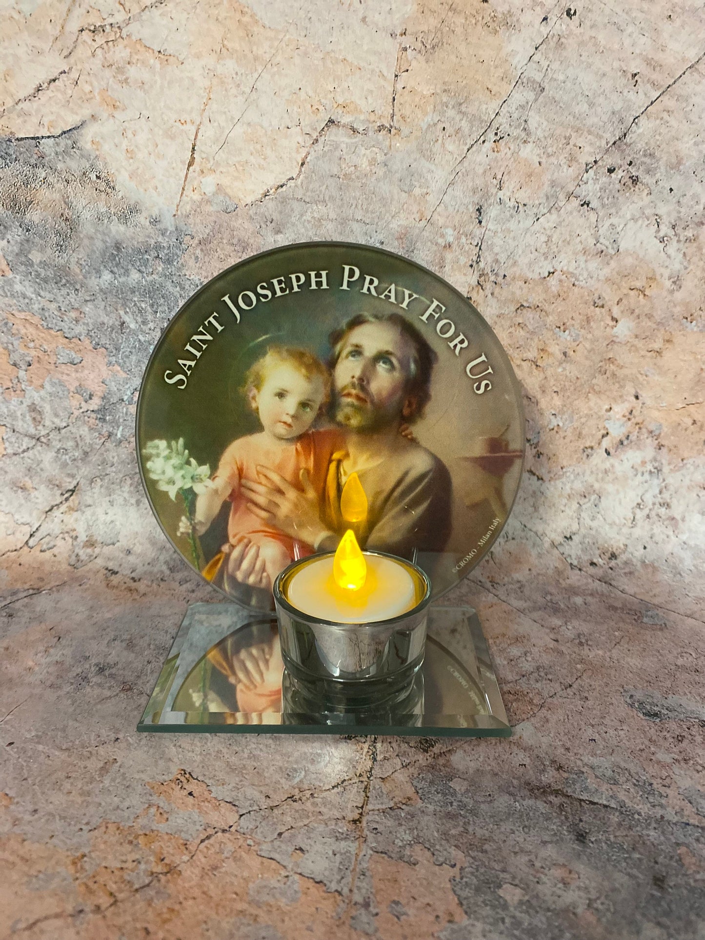 Sacred Saint Joseph and Child Jesus Glass Votive Candle Holder - Devotional Christian Altar Piece for Prayer and Reflection-Osiris Craftworks