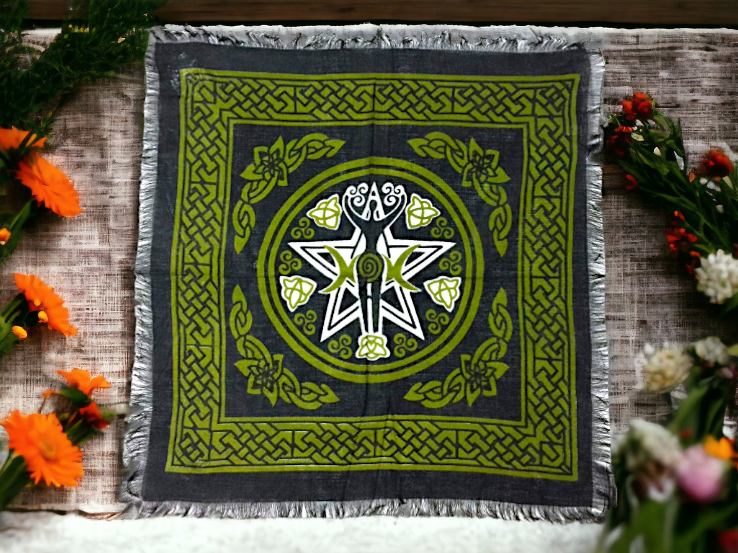 Enchanted Celtic Triple Moon Altar Cloth | Wiccan Goddess Tapestry | Sacred Pagan Tarot Decor | 100% Cotton Wall Hanging | 50x50cm-Osiris Craftworks