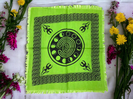 Moon Phase Goddess Altar Cloth, Vibrant Green Celtic Tarot Mat, Wiccan Ritual Wall Decor, Sacred Pagan Symbol, Rayon Handcrafted, 50x50cm-Osiris Craftworks