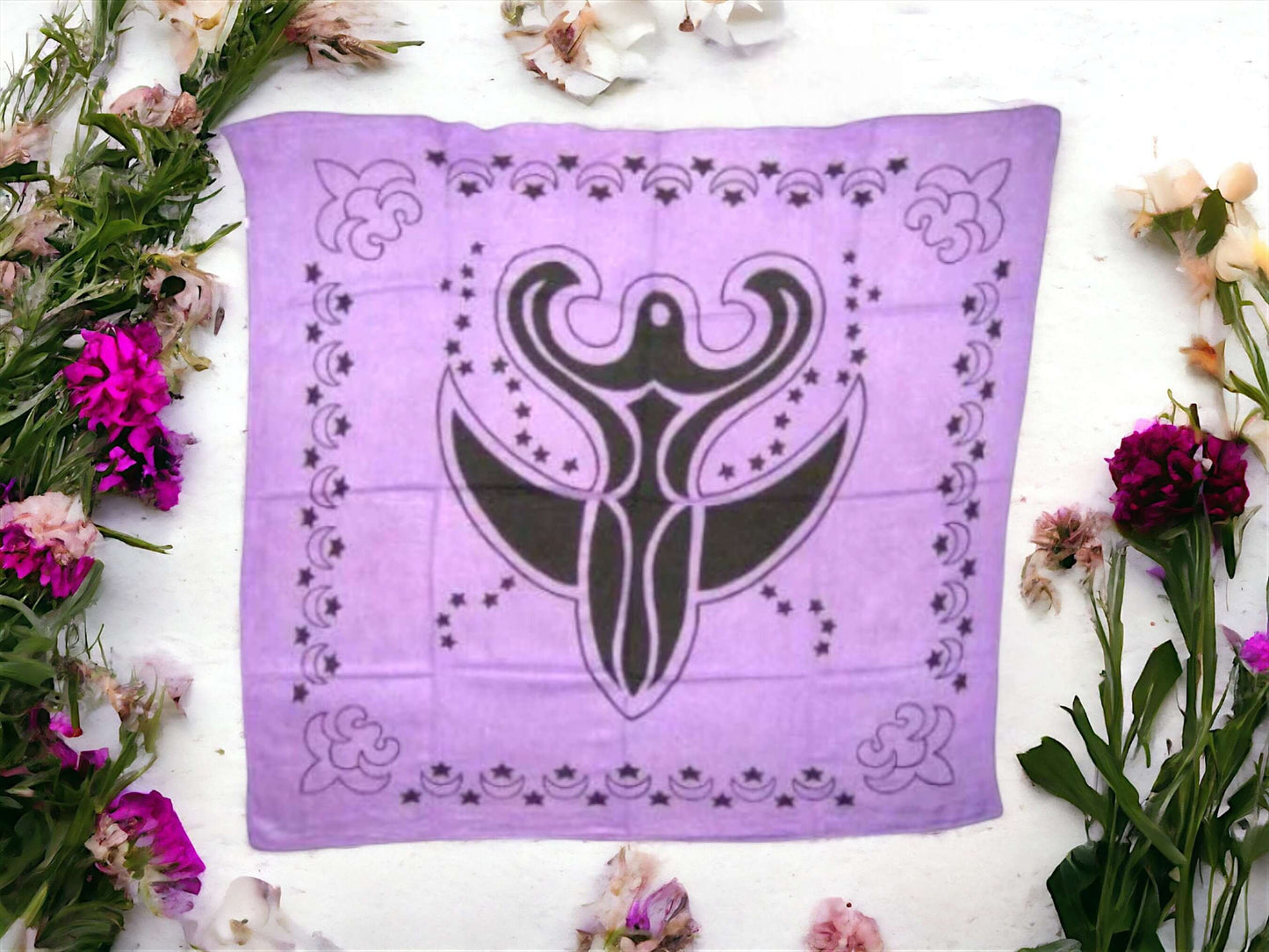 Lavender Moon Goddess Altar Cloth | Crescent Moon Design | Wiccan Pagan Wall Tapestry | Spiritual Rayon Table Cover Enchanting Sacred Space-Osiris Craftworks