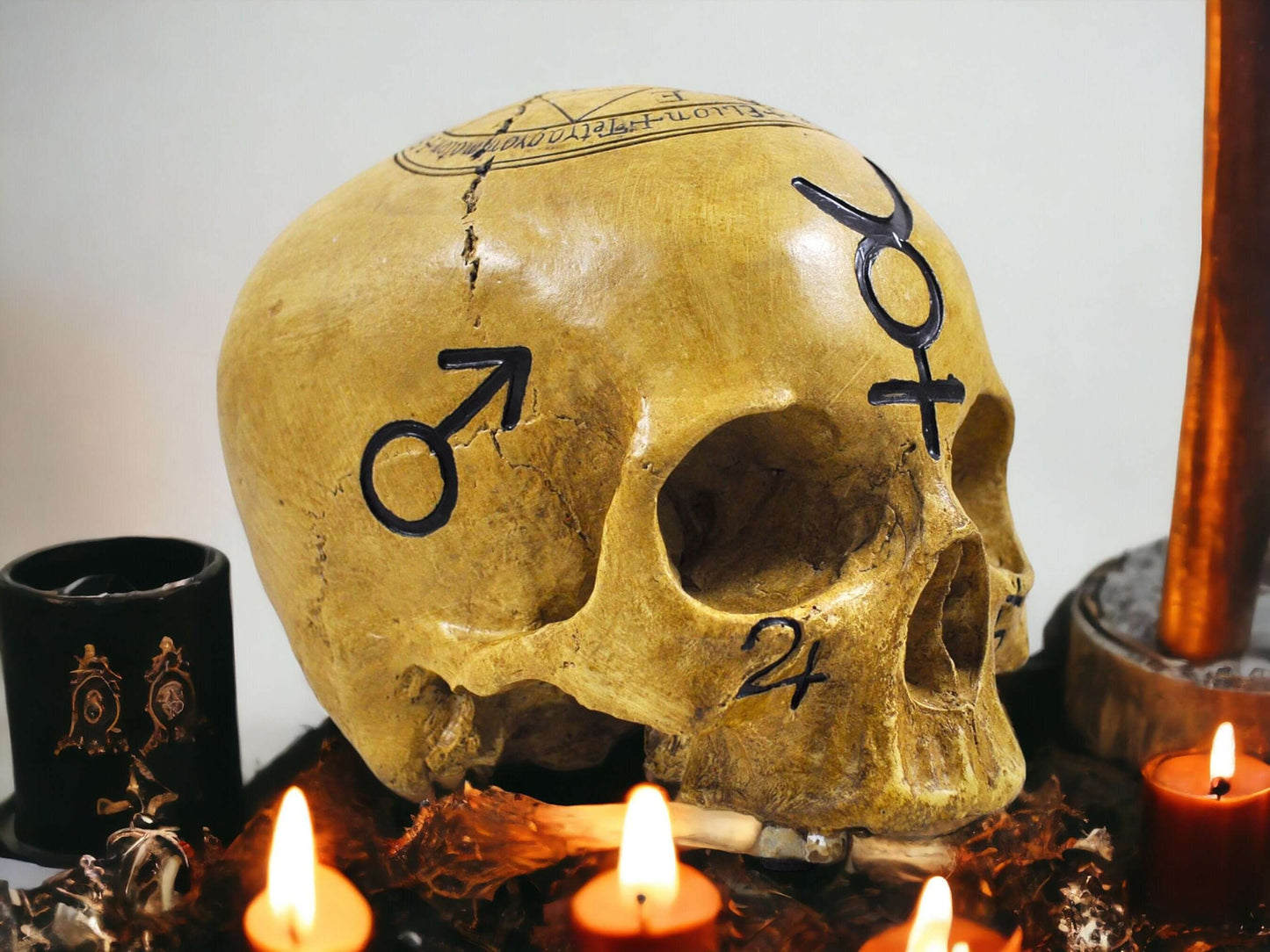 Ancient Mystique Witchcraft Skull | Wiccan Pagan Altar Sculpture | Esoteric Occult Decor | Symbolic Ornament | Unique 18cm Spiritual Gift-Osiris Craftworks