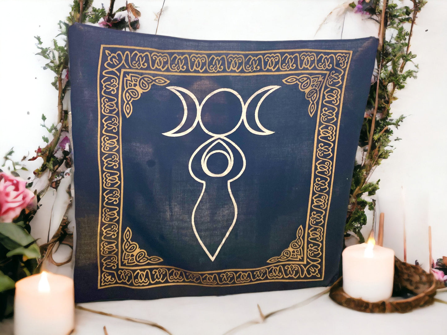 Mystical Triple Moon Altar Cloth | Handcrafted Quality Rayon | Enchanting Wall Decor | Celestial Energy Tapestry-Osiris Craftworks