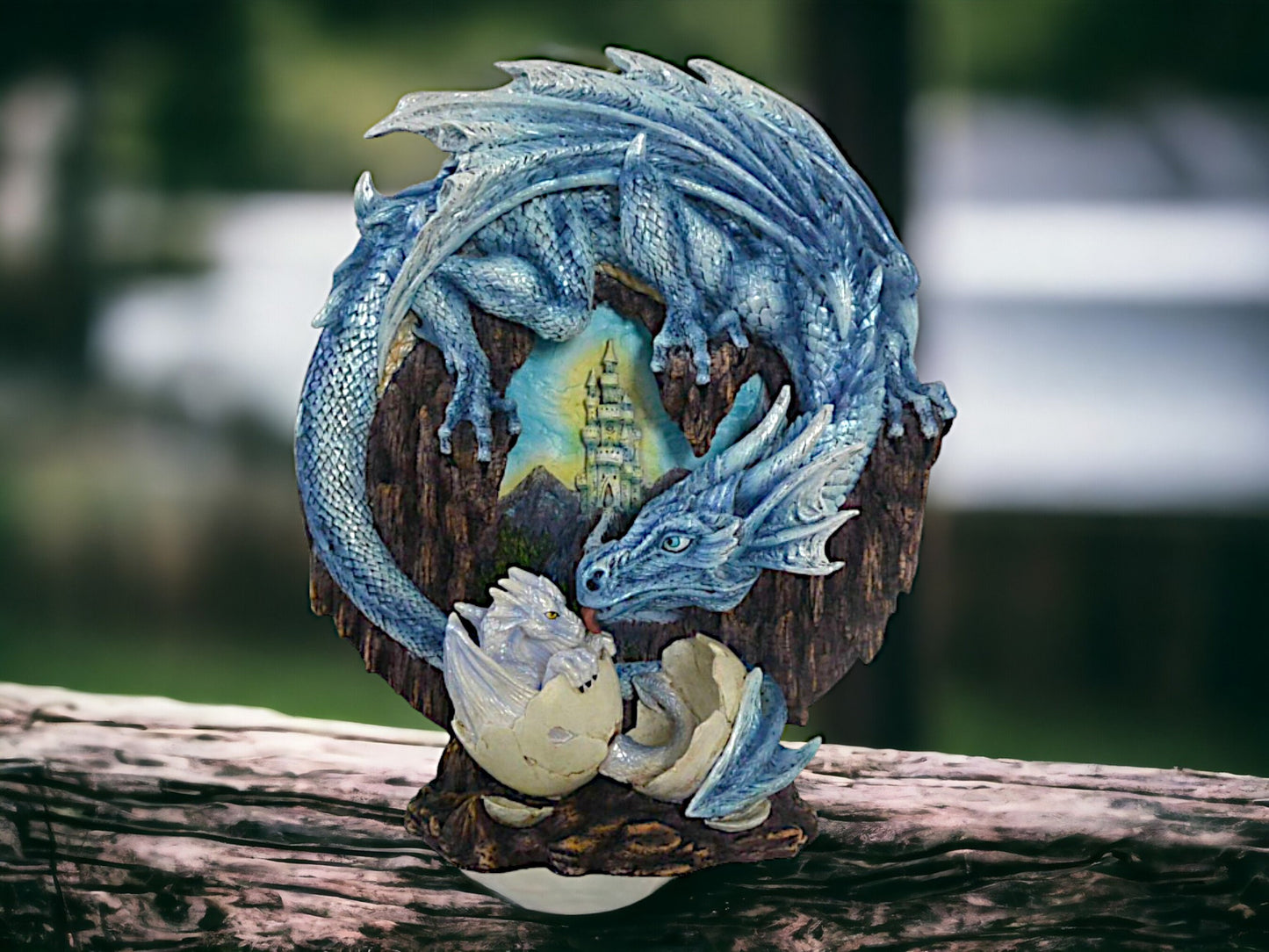 Enchanted Dragon's Hatchling Sculpture - Mythical Guardian Figurine with Castle View - Fantasy Resin Artwork - Magical Home Decor