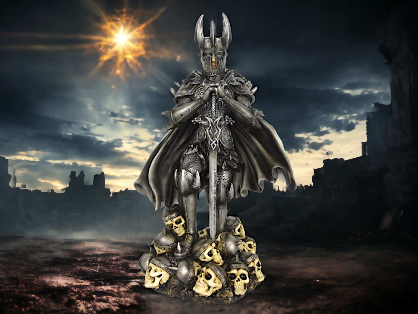 Dark Knight of the Skulls Resin Figurine - Gothic Warrior Statue - Medieval Collectible - Mysterious Armor-clad Sentinel - 32cm Tall-Osiris Craftworks