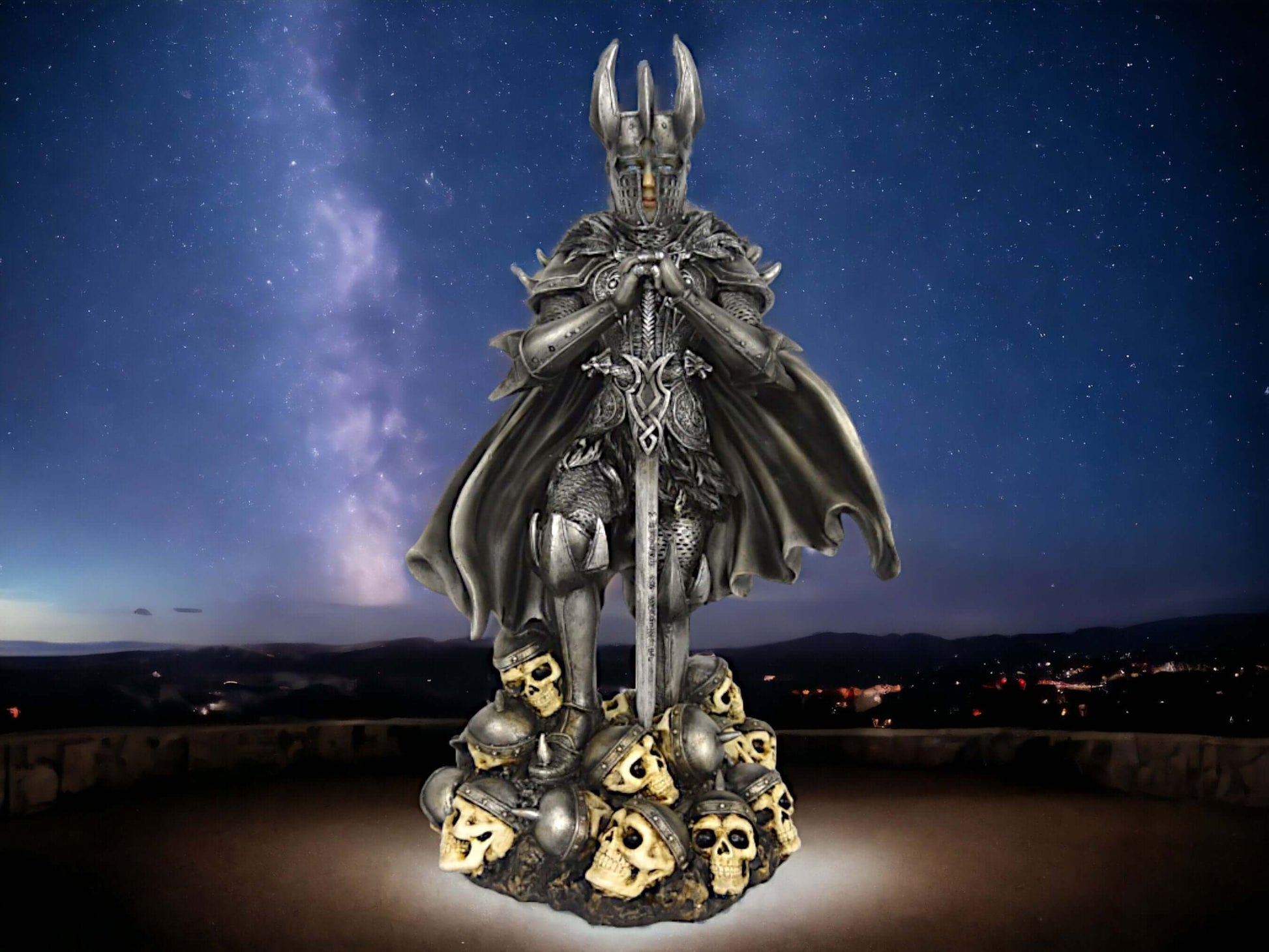 Dark Knight of the Skulls Resin Figurine - Gothic Warrior Statue - Medieval Collectible - Mysterious Armor-clad Sentinel - 32cm Tall-Osiris Craftworks