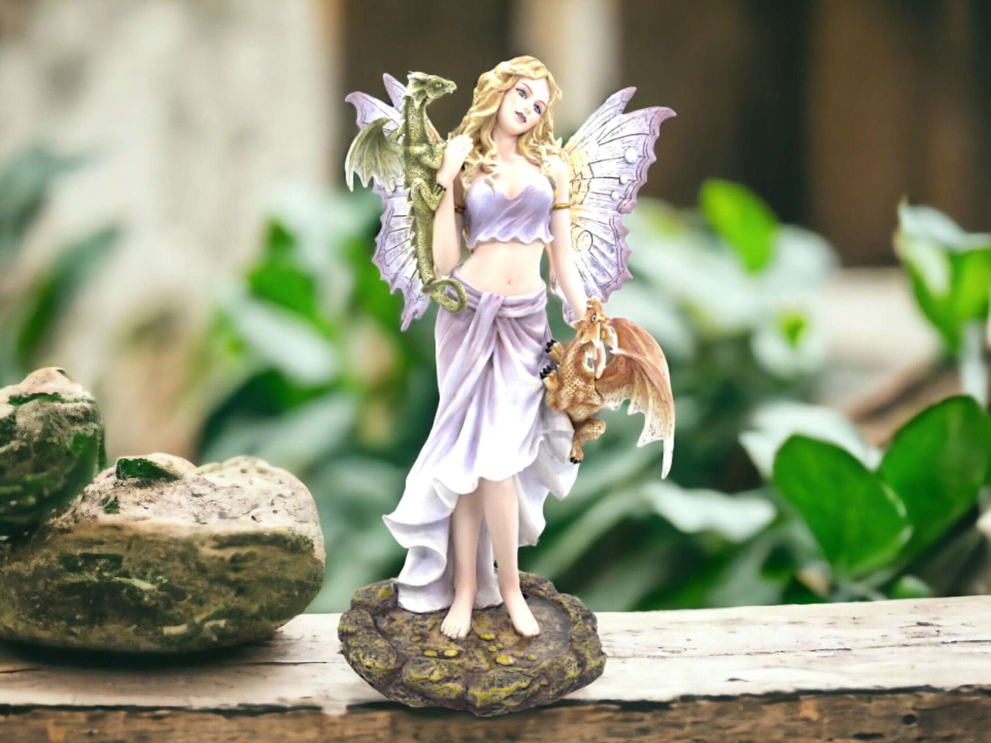 Enchanted Fairy and Dragons Statue - Majestic Resin Figurine - Ethereal Fantasy Sculpture with Guardian Dragons - 34cm-Osiris Craftworks