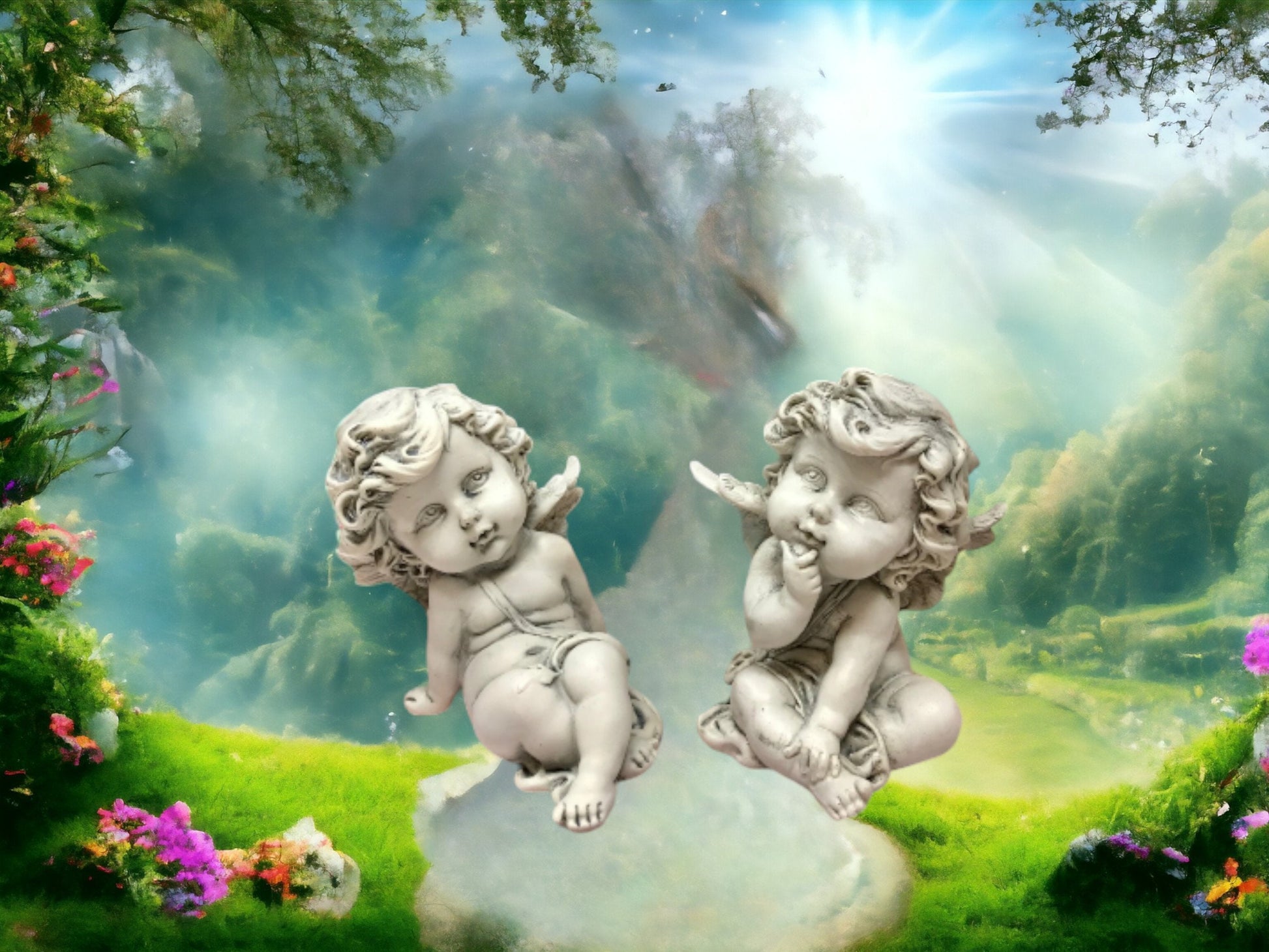 Serene Guardian Angel Cherub Pair Figurine - Divine Companions for Home Decor & Spiritual Protection"-Osiris Craftworks