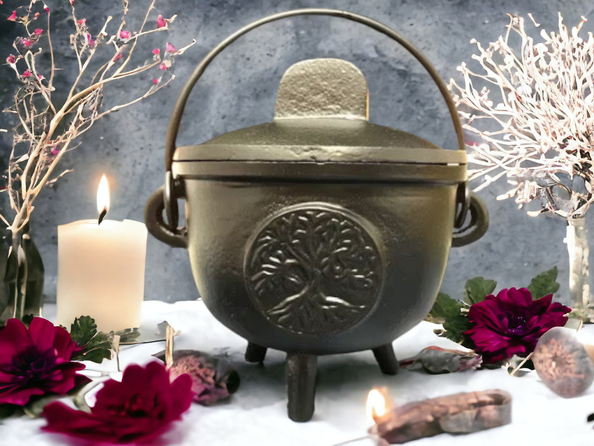 Cauldron For Ritual Cast Iron Tree of Life Cauldron, Wiccan Ritual Supplies, Pagan Altar