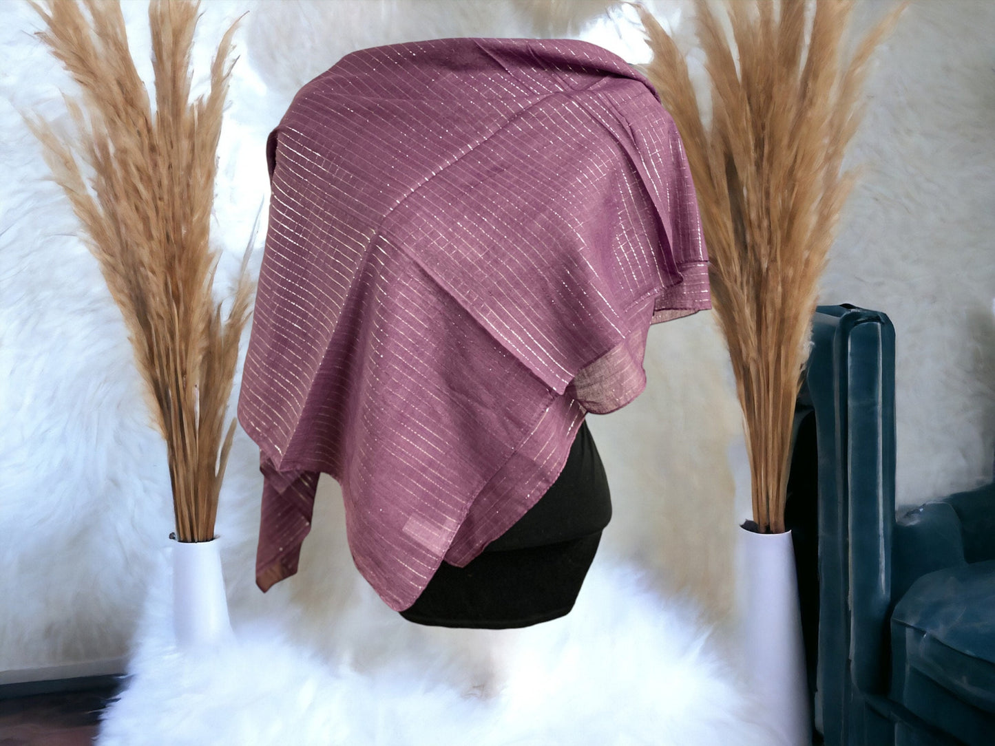 Elegant Mauve Cotton Scarf - Shimmering Lightweight Shawl - Versatile Fashion Accessory - Perfect for All Seasons - 100cm x 100cm-Osiris Craftworks