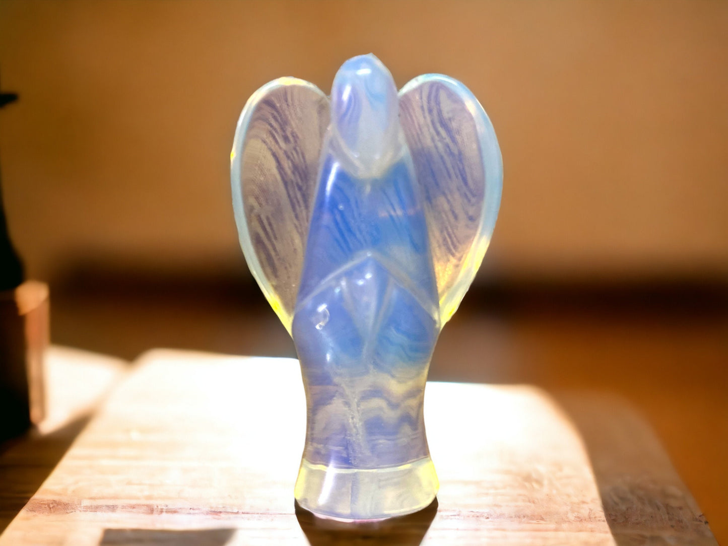 Opalite Angel Figurine - Hand-Carved, Serene Home Decor Guardian Angel, Healing Crystal, Comes with Velvet Pouch 5cm tall-Osiris Craftworks