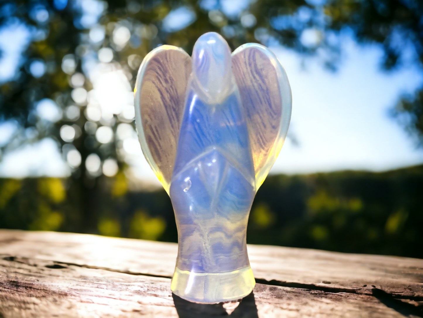 Opalite Angel Figurine - Hand-Carved, Serene Home Decor Guardian Angel, Healing Crystal, Comes with Velvet Pouch 5cm tall-Osiris Craftworks