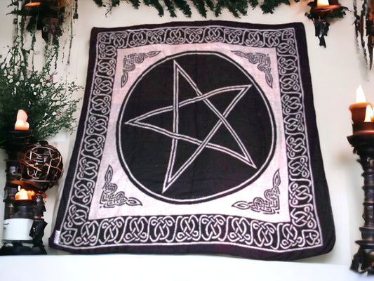 Elegant Wiccan Pentagram Cotton Altar Cloth - Black & White, Enchanted Tarot Spread Cover, Sacred Space Décor 100x100 cm-Osiris Craftworks