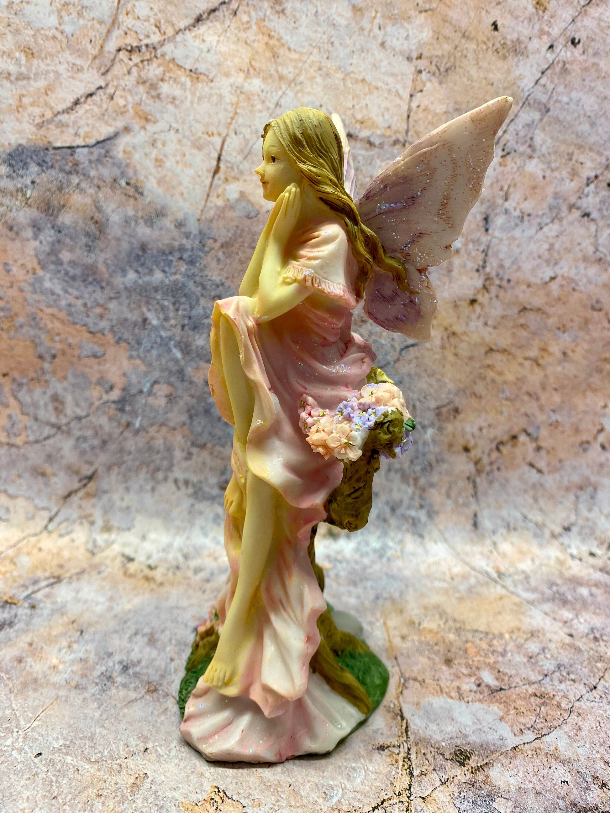 Enchanted Garden Fairy Figurine, Resin Hand-Painted Pink Floral Fantasy Decor, 16cm Mystical Fairy Statue for Home or Gift-Osiris Craftworks