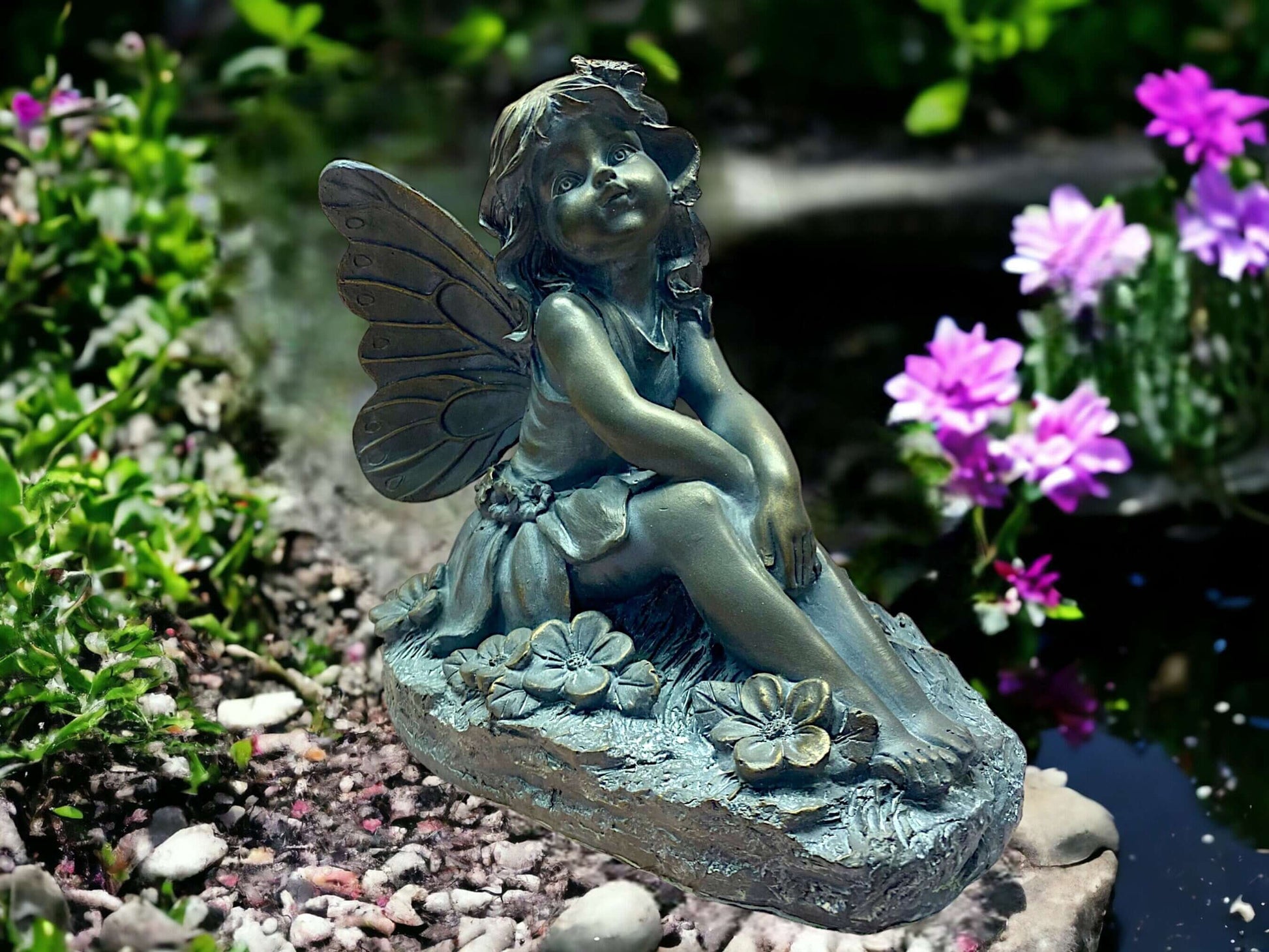 Cherished Meadow Fairy Resin Sculpture, 23cm – Captivating Floral Fairy for Garden or Indoor Grace-Osiris Craftworks