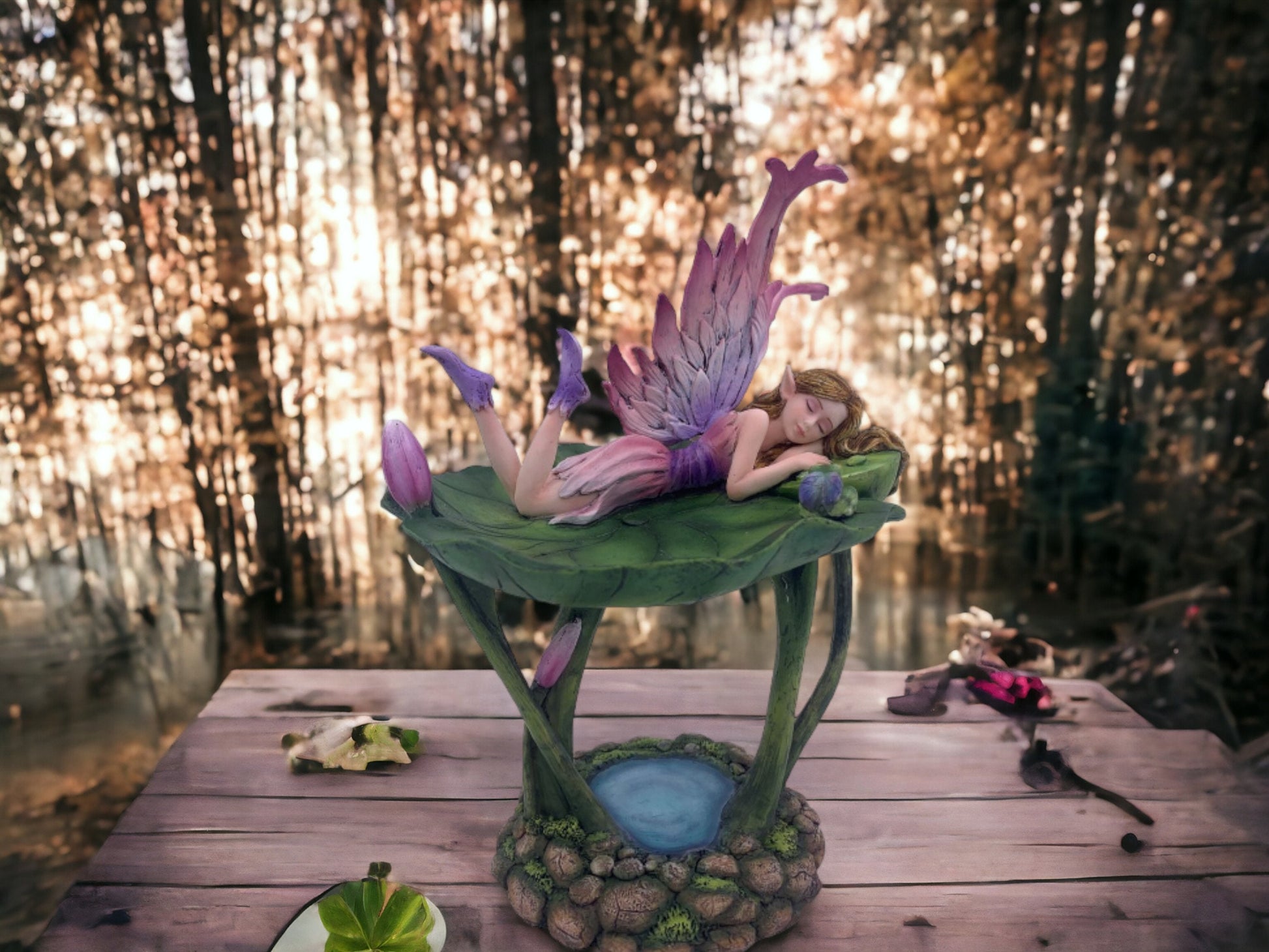 Enchanted Water Lily Fairy Figurine, Handcrafted Resin Pixie Sculpture, Tranquil Garden Fairy Decor, Whimsical Home Accent-Osiris Craftworks