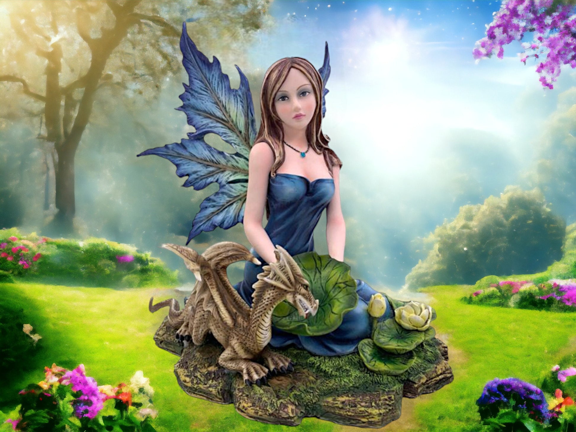 Enchantress of the Verdant Realm - Resin Fairy with Guardian Dragon Figurine, Mystical Fantasy Sculpture, Magical Creature Decor-Osiris Craftworks