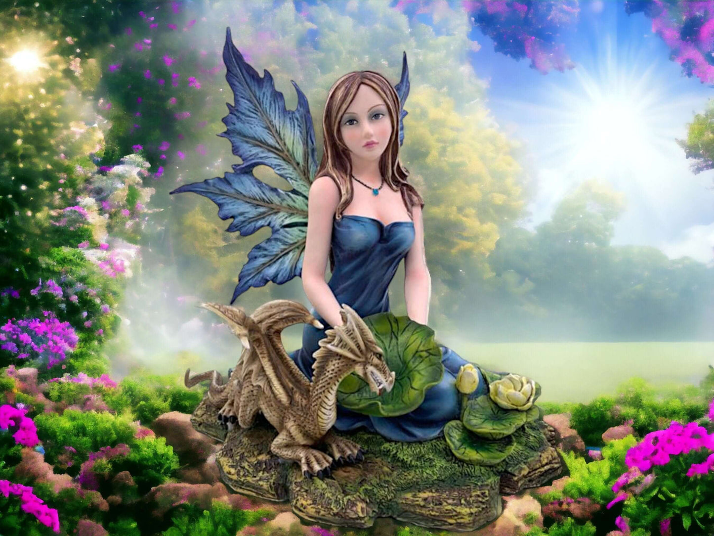 Enchantress of the Verdant Realm - Resin Fairy with Guardian Dragon Figurine, Mystical Fantasy Sculpture, Magical Creature Decor-Osiris Craftworks