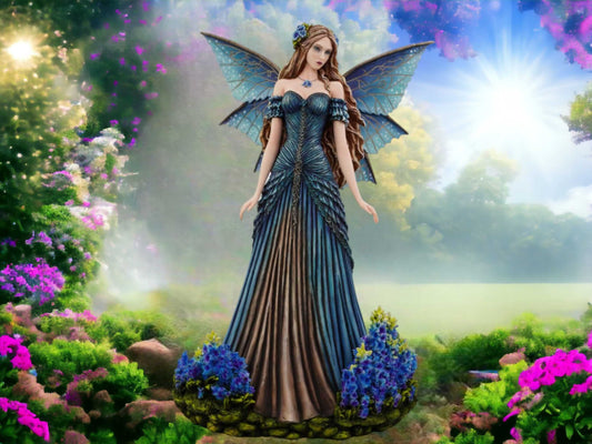 Royal Azure Enchantment - Elegant Resin Fairy Statue with Iridescent Wings, Majestic Garden Fairy Collectible, Enchanted Forest Decor-Osiris Craftworks