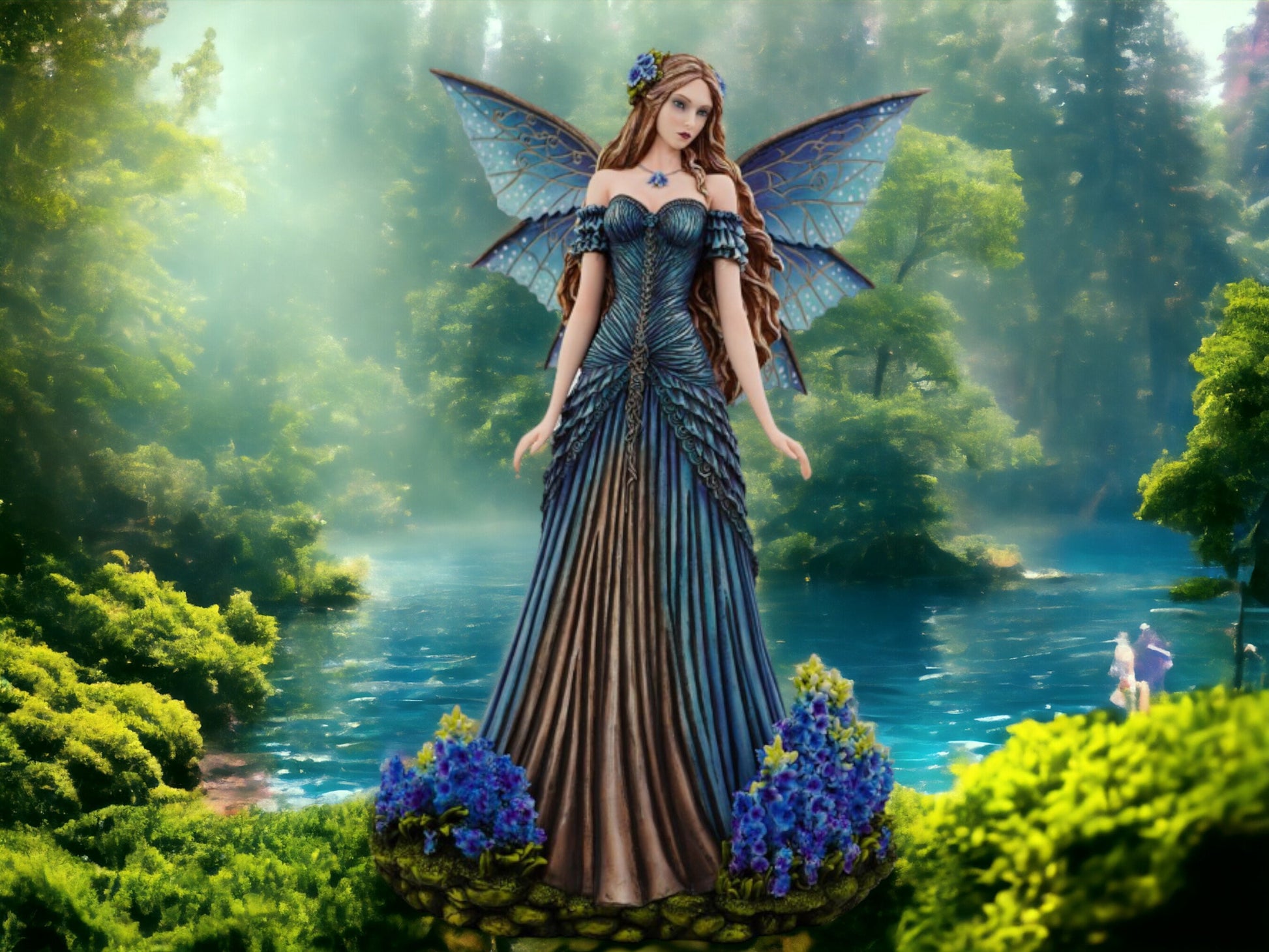 Royal Azure Enchantment - Elegant Resin Fairy Statue with Iridescent Wings, Majestic Garden Fairy Collectible, Enchanted Forest Decor-Osiris Craftworks