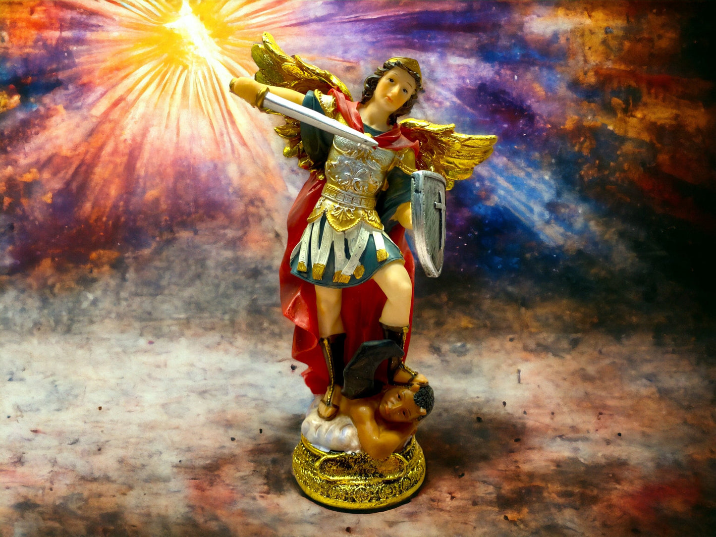 St. Michael Archangel Resin Statue, 23cm – Protector Guardian Angel Figurine, Inspirational Religious Decor, Spiritual Warfare Art Piece-Osiris Craftworks