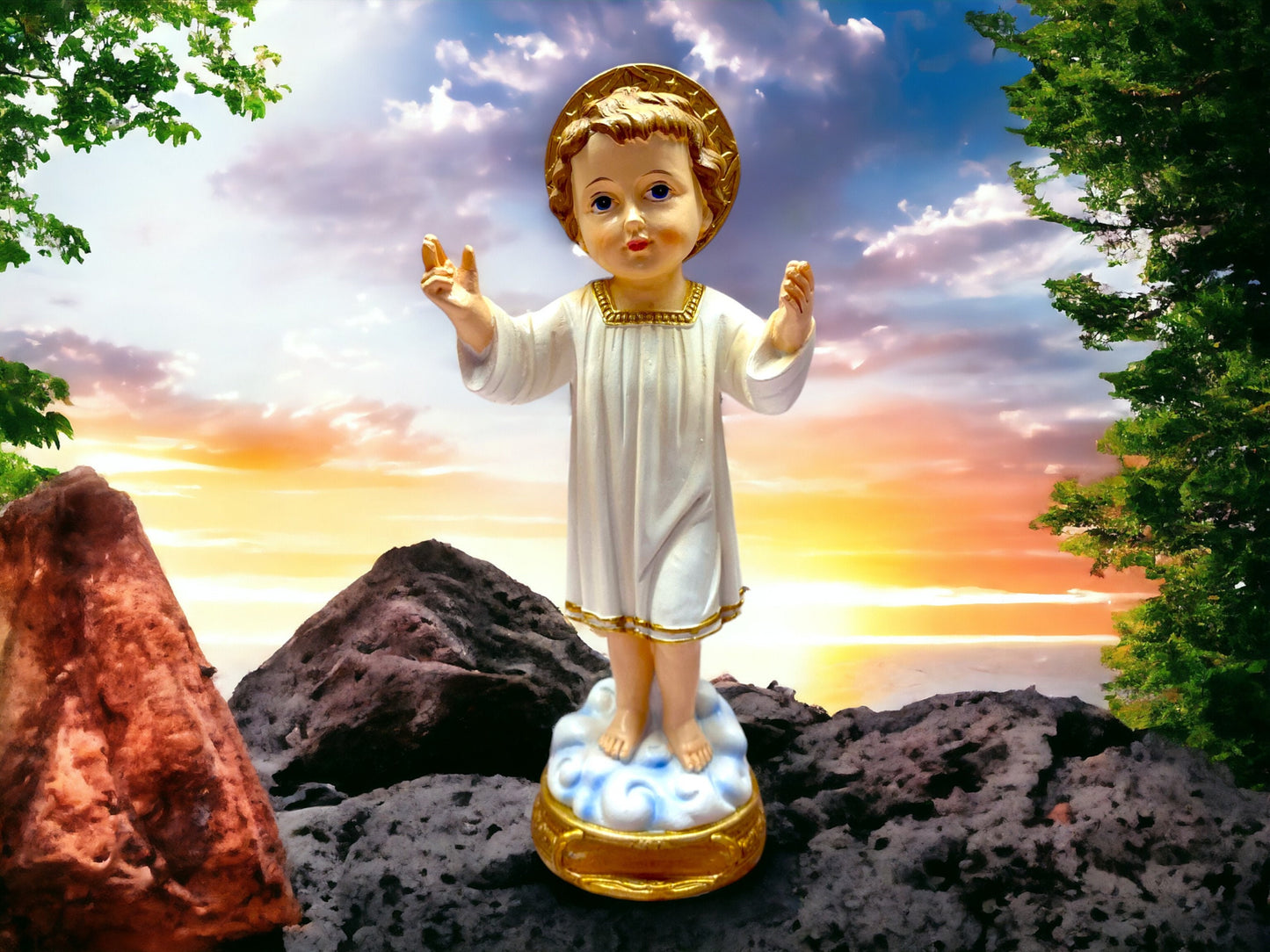 Divine Child Jesus Resin Statue, Blessed Christ Child Figurine for Spiritual Decor, Christian Faith Ornament, Religious Art Collectible 24cm-Osiris Craftworks