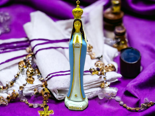 Our Lady of Fatima Resin Statue, Serene Virgin Mary Figurine with Crown, Spiritual Marian Devotion Decor, Catholic Icon for Peace and Prayer-Osiris Craftworks