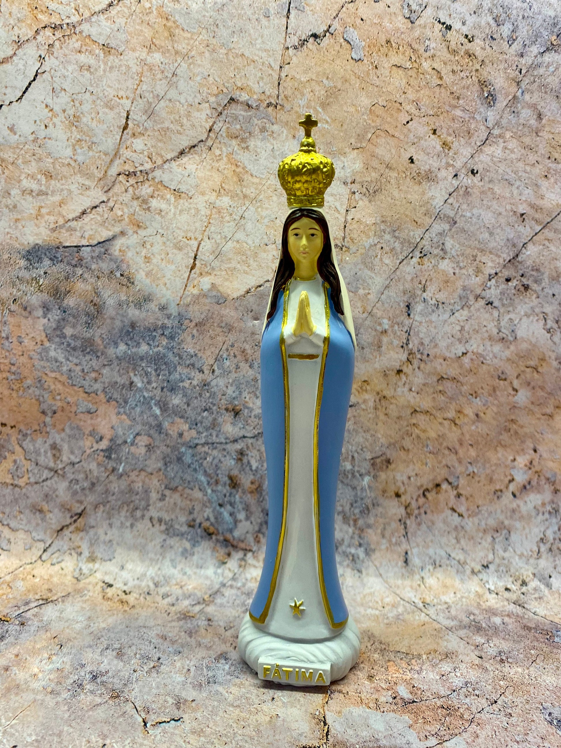 Our Lady of Fatima Resin Statue, Serene Virgin Mary Figurine with Crown, Spiritual Marian Devotion Decor, Catholic Icon for Peace and Prayer-Osiris Craftworks