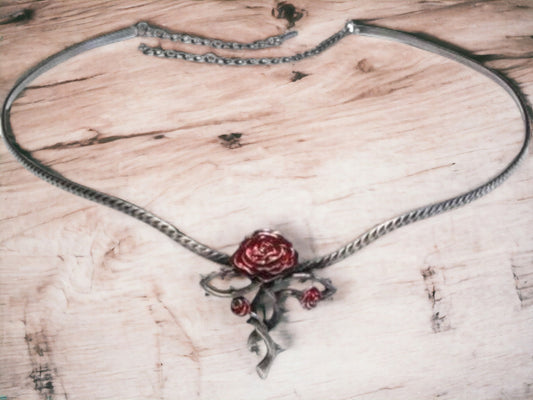 Elegant Aphrodite Tiara Hoop Necklace - Metal Hand Fasting Ceremony Choker with Rose Detail, Romantic Bridal Headpiece, Enchanting Jewellery