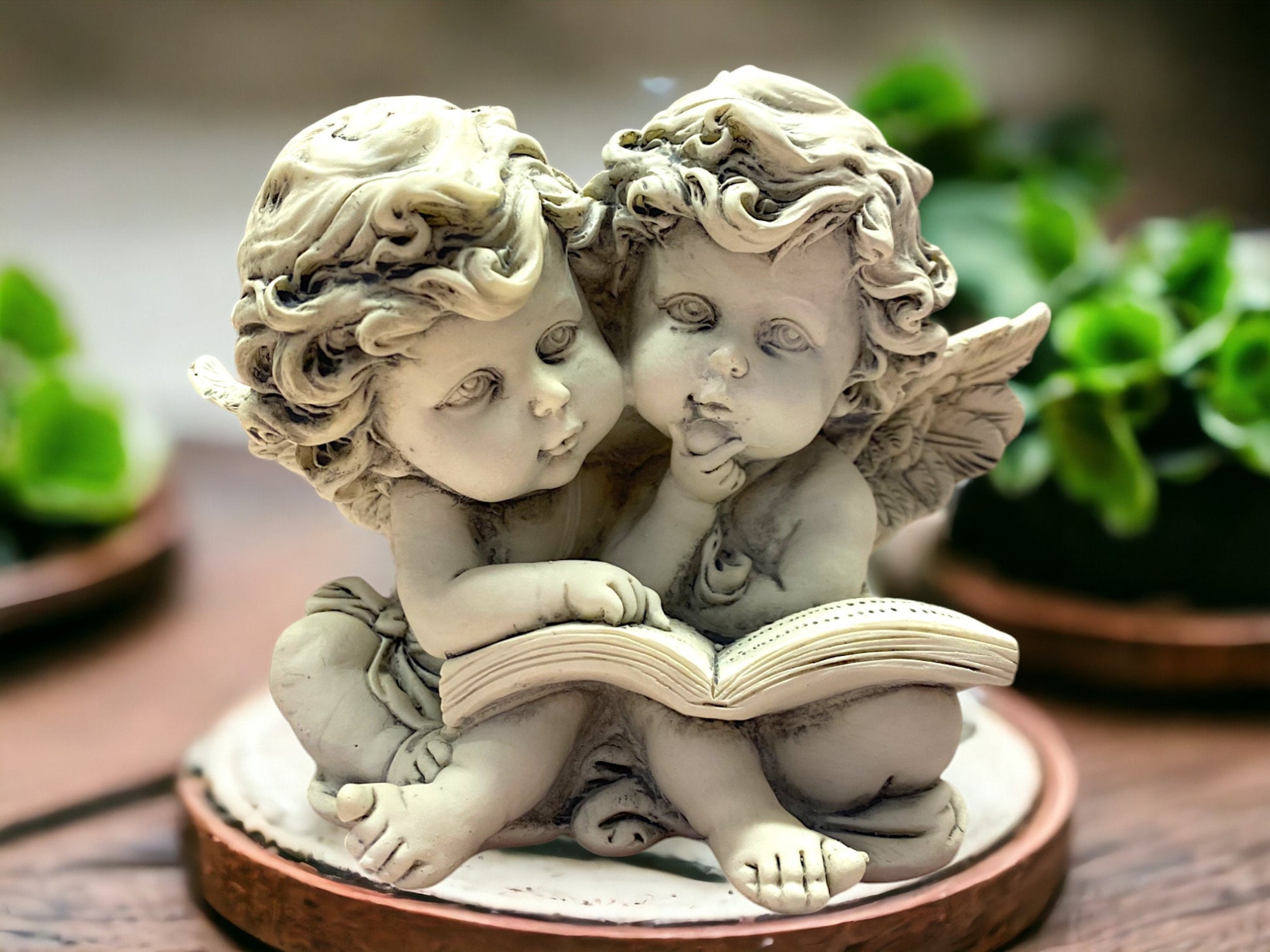 Cherub Twins Reading Book Figurine - Enchanting Resin Angel Sculpture, Ideal for Gardens or Memorial, Indoor/Outdoor Decor-Osiris Craftworks