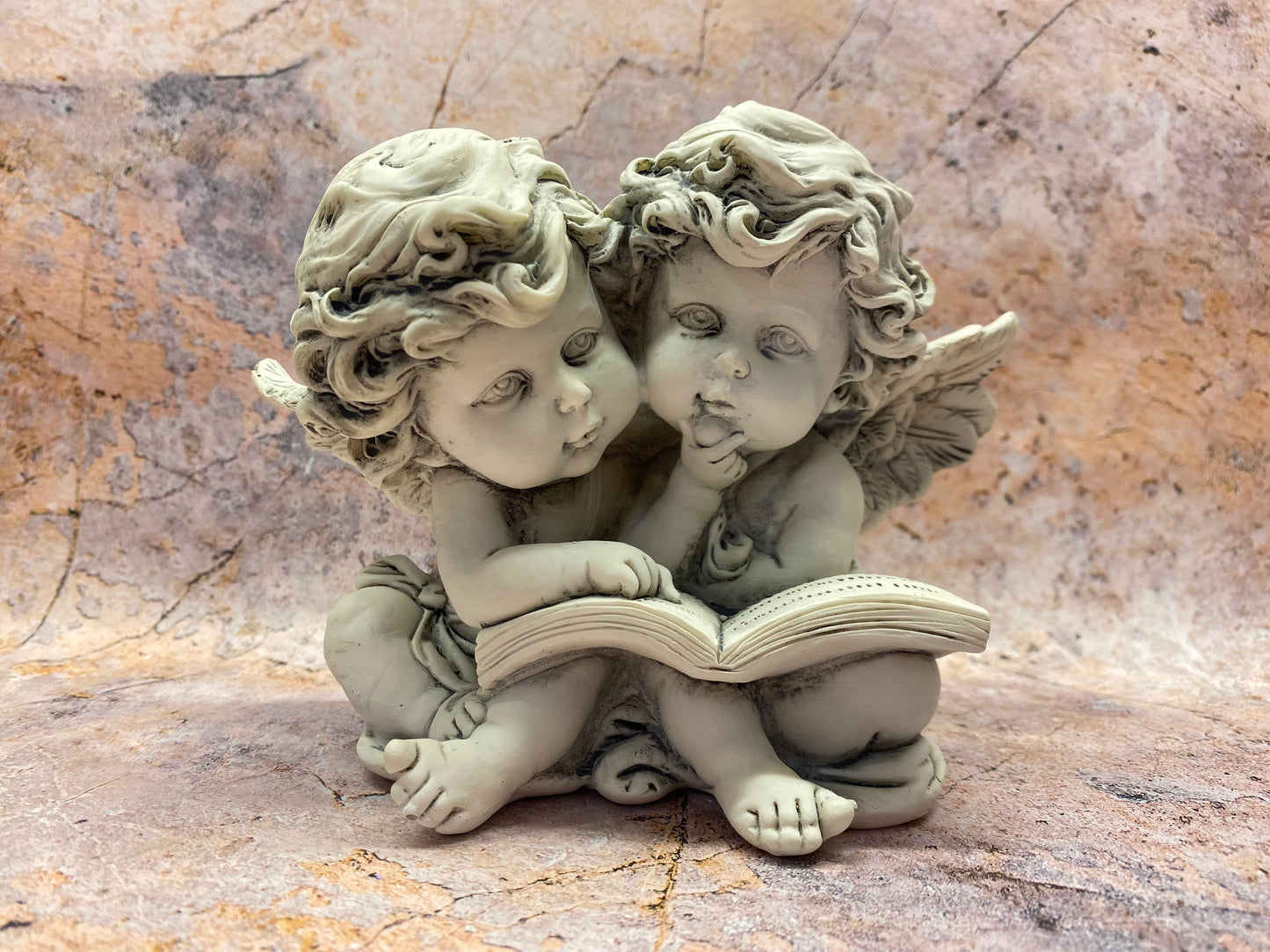 Cherub Twins Reading Book Figurine - Enchanting Resin Angel Sculpture, Ideal for Gardens or Memorial, Indoor/Outdoor Decor-Osiris Craftworks