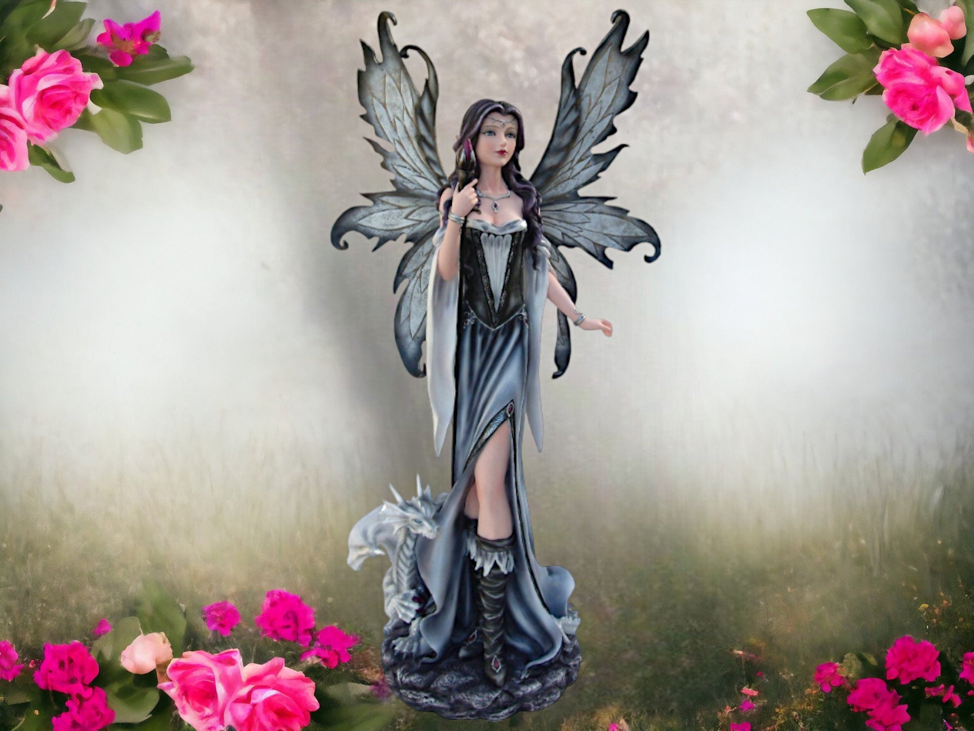 Majestic Guardian Angel with Dragon Figurine - Elegant Resin Sculpture - Grand Fantasy Decor for Home and Collectors-Osiris Craftworks