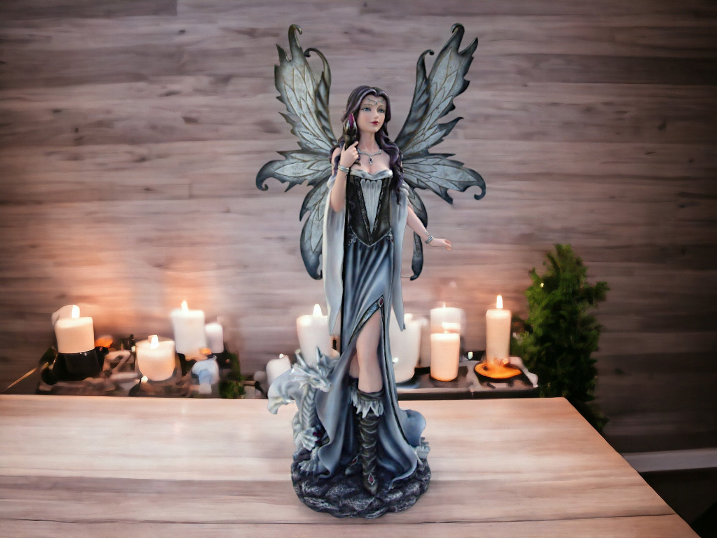 Majestic Guardian Angel with Dragon Figurine - Elegant Resin Sculpture - Grand Fantasy Decor for Home and Collectors-Osiris Craftworks