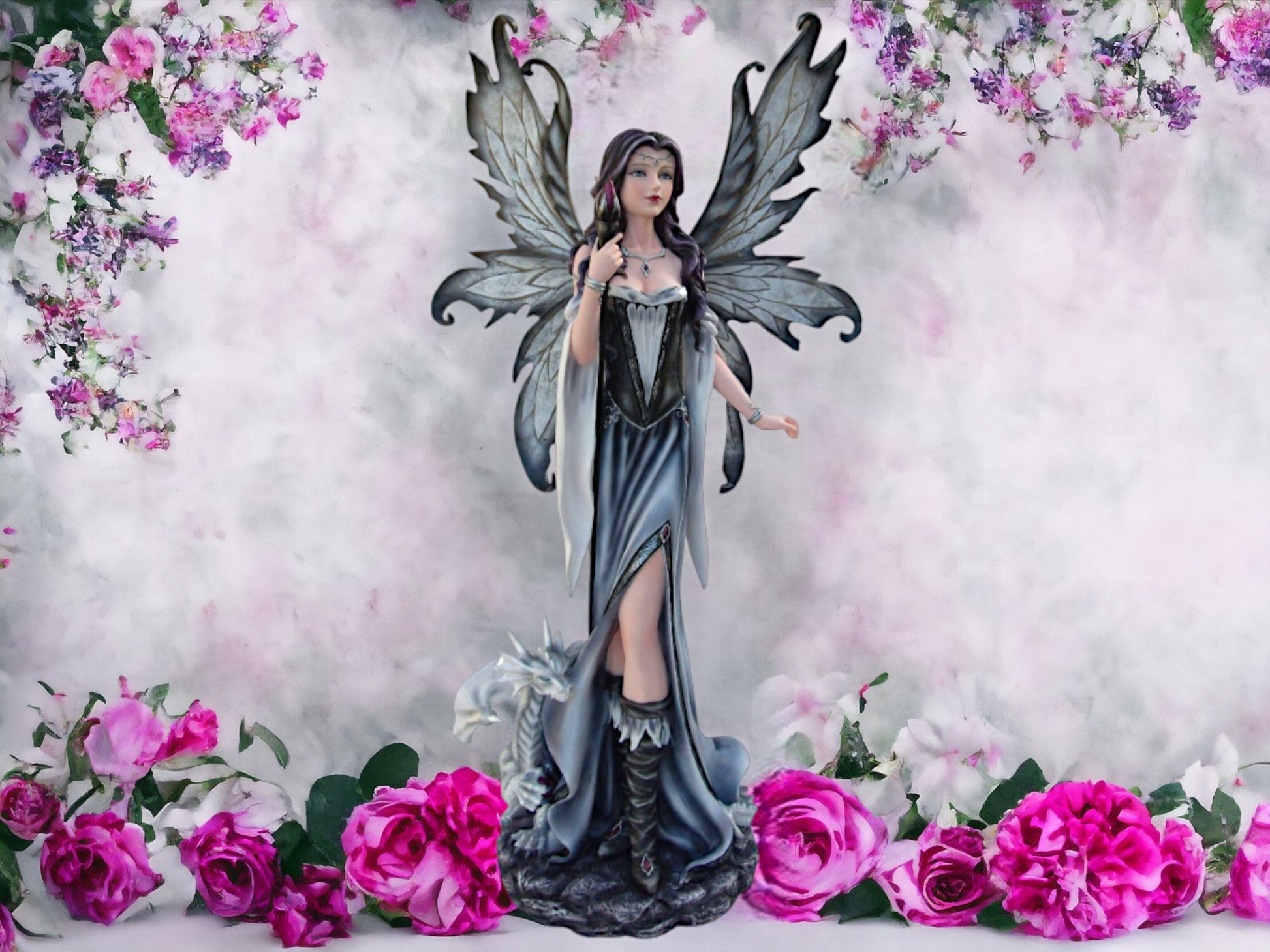 Majestic Guardian Angel with Dragon Figurine - Elegant Resin Sculpture - Grand Fantasy Decor for Home and Collectors-Osiris Craftworks