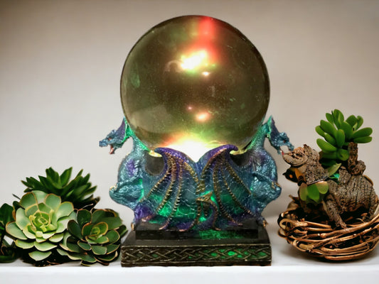 Mystical LED Color-Changing Dragon Orb - Enchanting Resin Sculpture with Illuminated Globe - Magical Home Decor