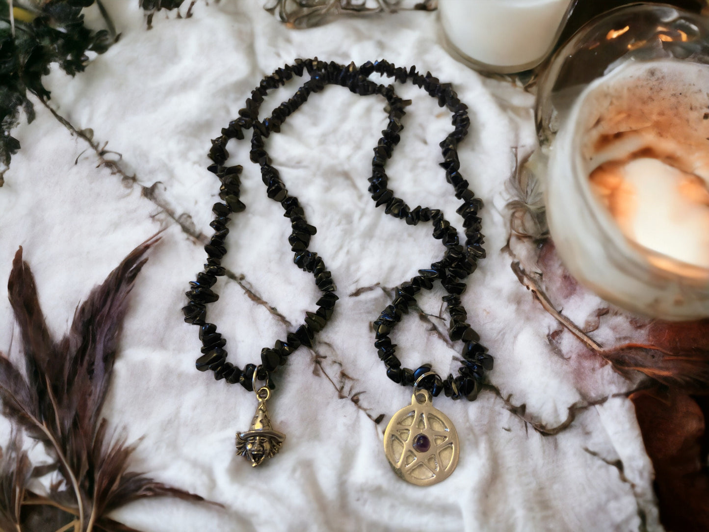 Mystic Obsidian Witch Necklace with Pentagram Pendant - Protective Crystal Jewellery, Spiritual Amulet with Magical Charms-Osiris Craftworks