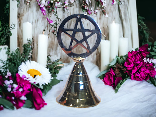 Pentagram Silver Bell Wiccan Supplies for Ritual Altar Decor with Pagan Symbolism-Osiris Craftworks