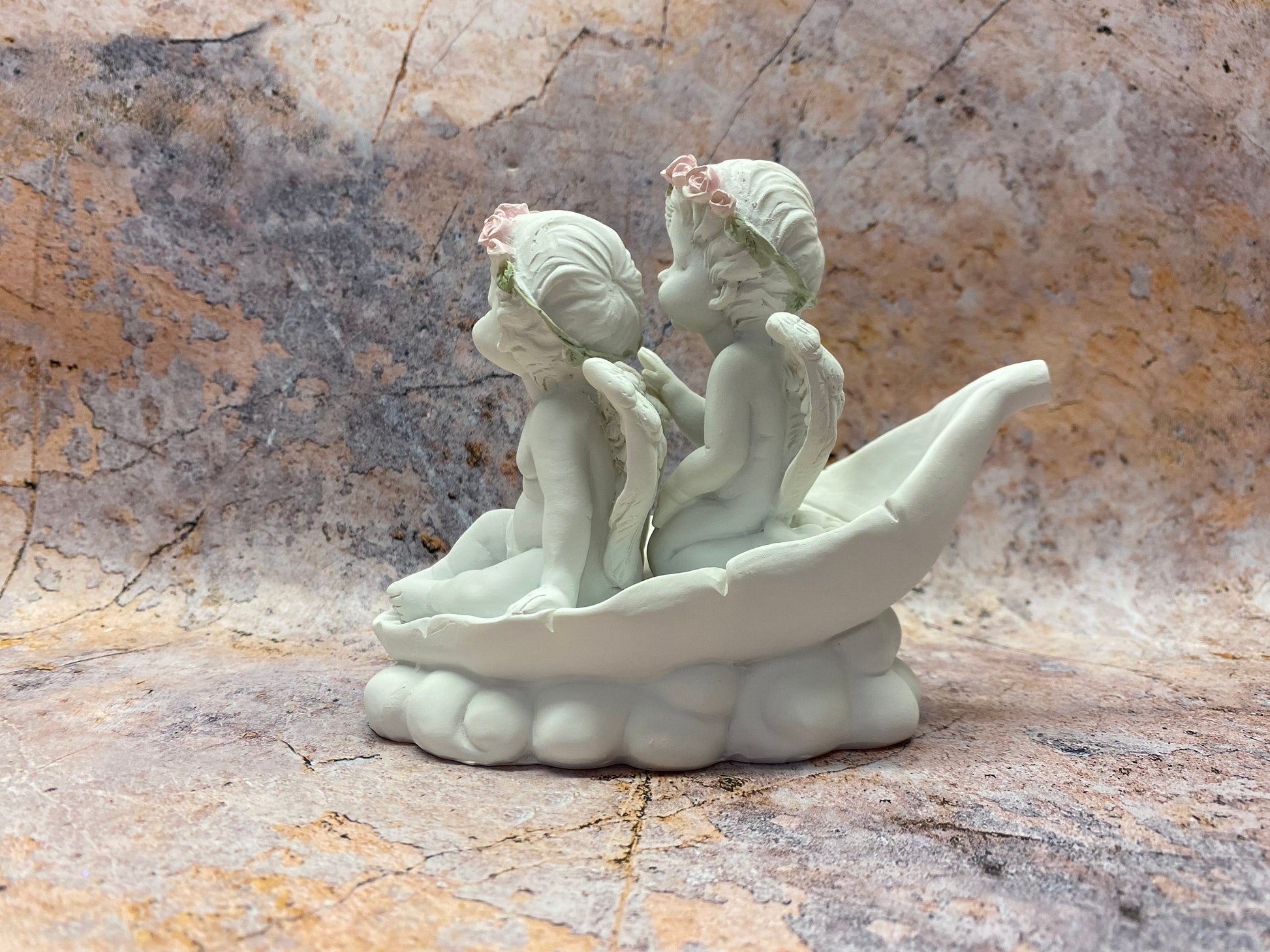 Enchanted Rose Cherubs Figurine - Delicate Floral Crowned Angels, Romantic Decor, Ideal for Love & Harmony, Charming Indoor Accent Piece-Osiris Craftworks