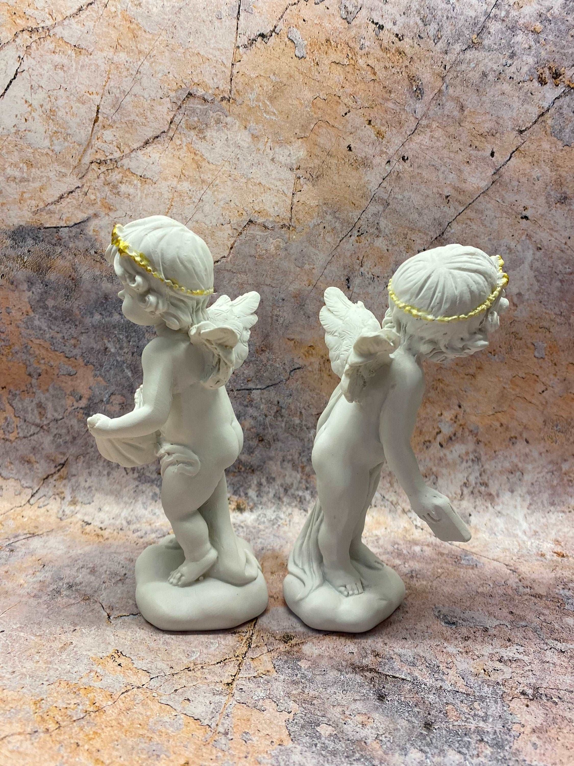 Adorable Cherub Duo with Baskets - Decorative Resin Angel Figurines Set, Indoor Graceful Accents, Heavenly Cherub Pair, Home Blessing Decor-Osiris Craftworks